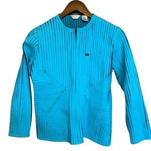 Vtg 90s Laura Ashley Micro Pleated Mesh Intarsia Zip Jacket Size S Petite